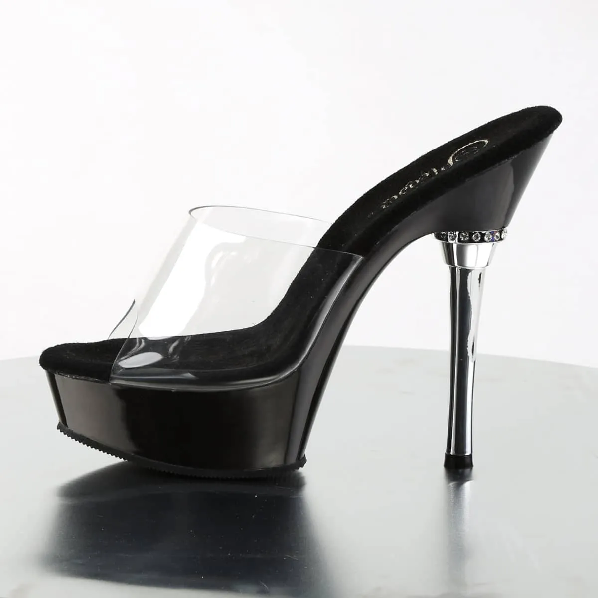 ALLURE-601 Black & Clear Peep Toe High Heel