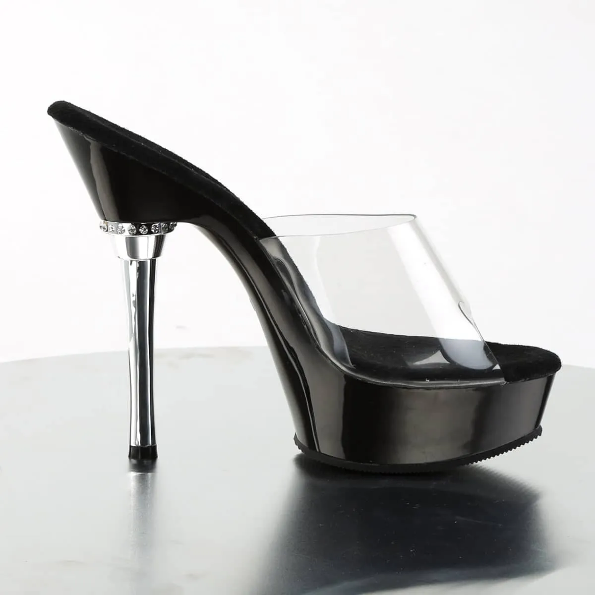 ALLURE-601 Black & Clear Peep Toe High Heel